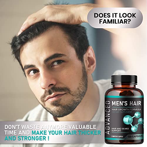 Hair Growth Vitamins For Men - Anti Hair Loss Pills. Regrow Hair & Beard Growth Supplement For Volumize, Thicker Hair.Stop Hair Loss And Thinning Hair With Biotin & Saw Palmetto Hair Vitamins.120 Caps