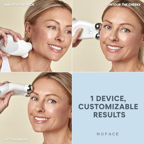 NuFACE Trinity Microcurrent Facial Device Kit - FDA Cleared Face Sculpting & Neck Tightening Device to Contour Cheeks & Brows + Microcurrent Gel Activator, Silk Crème & Brush