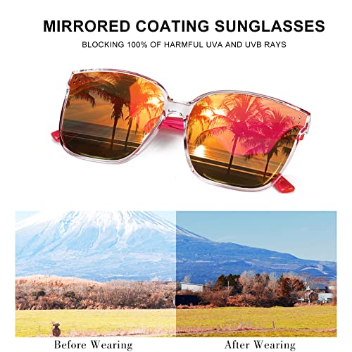 Sunglasses Womens, Oversized Pink Sunglasses for Women with Trendy Mirrored Lens UV400 Blocking