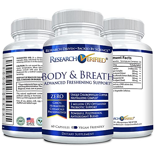 Research Verified Body & Breath Natural Deodorant & Freshener - Bad Breath & Body Odor Supplement - 60 Capsules (1 Month Supply)