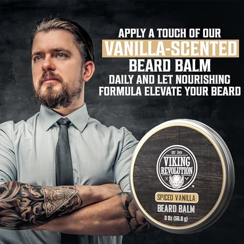 Viking Revolution Spiced Vanilla Beard Balm for Men - Beard Butter for Men with Argan Oil and Jojoba Oil - Beard Softener and Beard Moisturizer for Men Beard Styling Balm (1 Pack, 2oz)