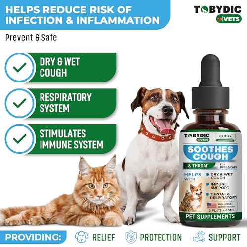 Natural Dog Cough Medicine & Antibiotic for Cats Respiratory Infection - Sneezing Relief & Kennel Cough Treatment - Trachea Collapse & Pet Asthma Support - Made in USA