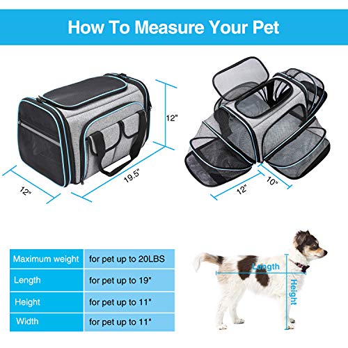 Airline Approved Pet Carrier, Large Soft Sided Pet Travel TSA Carrier 4 Sides Expandable Cat Collapsible Carrier with Removable Fleece Pad and Pockets for Cats Dogs and Small Animals