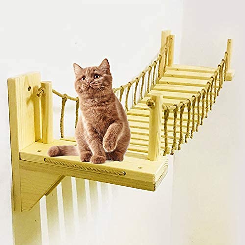 Wooden Wall-Mounted Cat Bridge with 2 Fixed Brackets Cat Perch Cat Mod Cat Condo Kitty Activity Furniture Cat Climber Tree Tower Cat Cloud Shelf Board