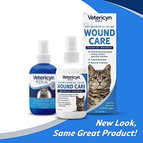 Vetericyn Plus Cat Wound Care Spray | Feline Healing Aid and Skin Repair for Wounds, Sores, and Abrasions, Provides Itch Relief for Cats Irritated Skin. 3 ounces