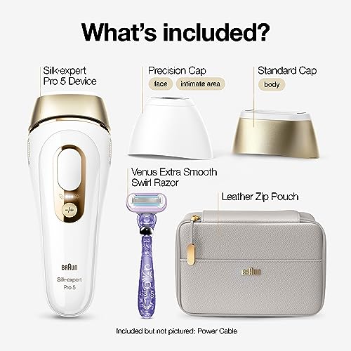 Braun IPL Long-lasting Laser Hair Removal Device for Women & Men, Silk Expert Pro5 PL5157, Safe & Virtually Painless Alternative to Salon Laser Hair Removal, Full Body, With Venus Razor & Luxury Case