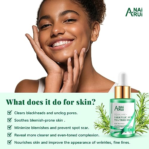 ANAI RUI Acne Treatment Face Oil,Tea Tree Oil with Salicylic Acid,Acne Prone Skin Oil,Soothe Acne,Redness Relief, Tea Tree Oil for Face,Back, Clarifying & Purifying for Acne Prone Skin 1Fl.OZ