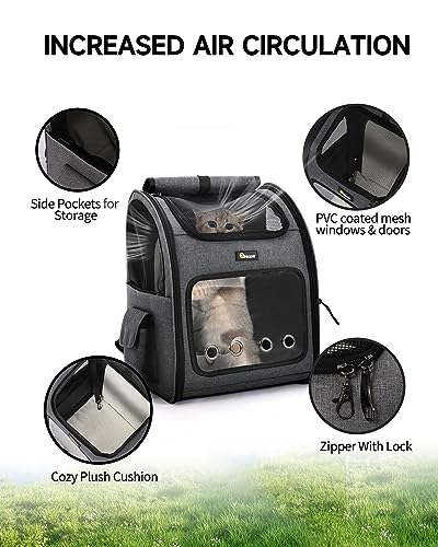 HOOPET Cat Backpack Carrier, Small and Medium Dogs and Cats Bags,Expandable Pet Carrier Backpack,Airline Approved,Suitable for Hiking/Travel/Camping, Etc, Foldable, Easy to Carry (Grey-02)