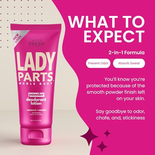 Lady Parts Whole Body Deodorant Lotion For Women. Powder Lotion for Privates & Body to Stop Odor & Friction - Aluminum Free - CocoVanilla Scent - 4oz