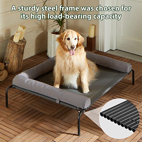 Large Elevated Cooling Dog Bed,Raised Dog Cots Beds for Large Dogs,Outdoor Dog Bed for Large Dogs,Chew Proof Portable Cooling Pet Cot Skid-Resistant Feet,Frame with Breathable Mesh