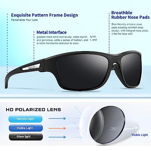 Polarized Sports Sunglasses for Men: UV400 Protection Glasses Womens Wrap Around Goggles for Driving Fishing