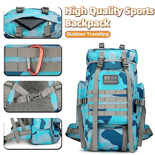 45L Hiking Backpack Waterproof Travel Backpack Lightweight Outdoor Daypack Camping Backpack for Men Women (Blue Camo)