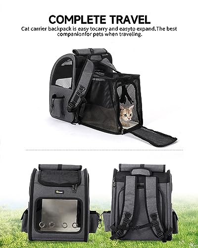 HOOPET Cat Backpack Carrier, Small and Medium Dogs and Cats Bags,Expandable Pet Carrier Backpack,Airline Approved,Suitable for Hiking/Travel/Camping, Etc, Foldable, Easy to Carry (Grey-02)