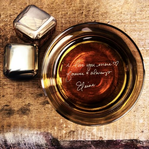 Personalized Handwriting Gift for Him - Custom Engraved Handwritten Message Whiskey Glass, 11oz, Present for Dad, Christmas Gift Idea