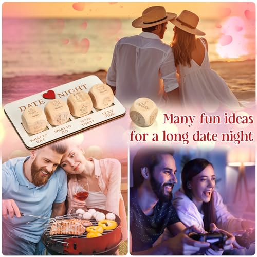 7 Pcs Funny Date Night Dice for Couples, Night Dating Couples Gifts for Anniversary, Wooden Date Dice Valentine's Day Couple Gifts for Him Her, Date Night Activities Ideas