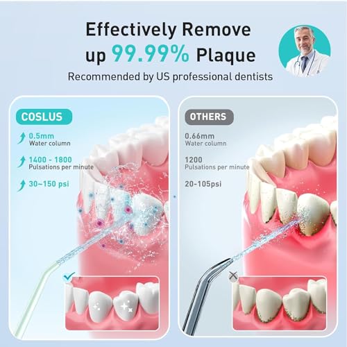 COSLUS Water Dental Flosser Pick for Teeth: 4 Modes Cordless Portable 300ML Larger Tank Water Teeth Cleaner IPX7 Waterproof Flossing Cleaning Picks for Home Travel FC5360