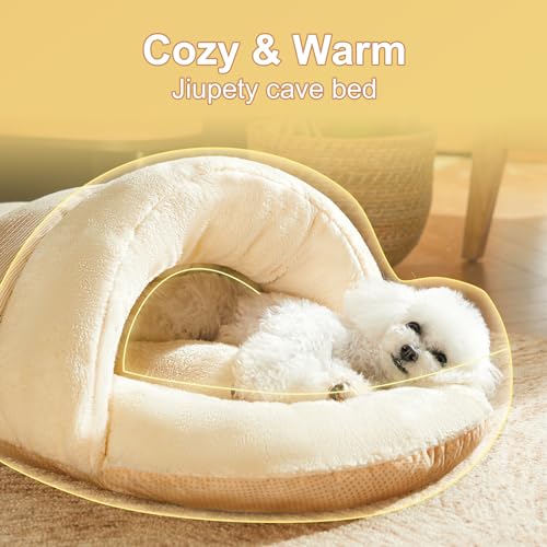 Jiupety Cat Bed for Indoor Cats, Slipper Cat Bed Cave, Cute Covered Cat Bed, Cozy Soft Pet Bed for Cat and Dog, Anti Slip Warm Kitten Bed House Cave, Enveloping Pet House Nest, L 25lbs,Camel