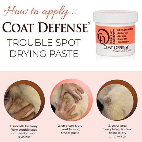 COAT DEFENSE Trouble Spot Drying Paste - Made in USA - 5 Oz Dog & Cat Skin Care, Itchy Skin & Allergies, Alleviates Hot Spots for Dogs & Cats, Insect Bites Relief & Dog Wound Care