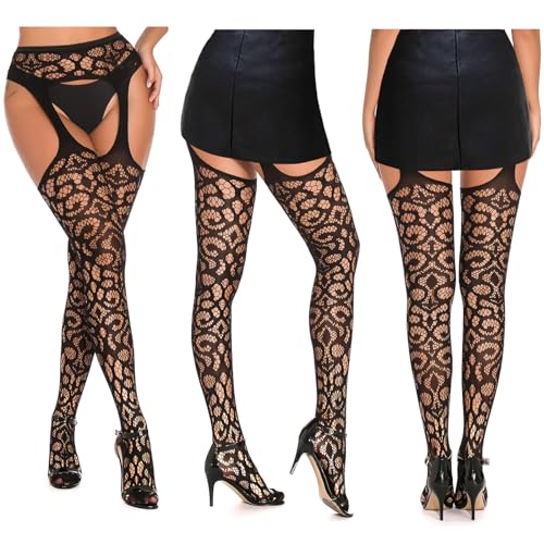 SOUTHRO 5 Pairs Fishnet Thigh High Garter Stockings Patterned Tights for Women,Garter Belt Set & Suspender Pantyhose for Girl