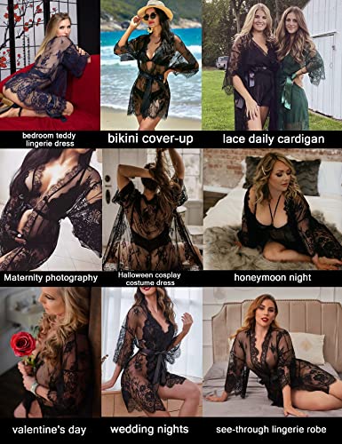 Avidlove Women's Lace Kimono Robe Babydoll Lingerie Mesh Nightgown S-5XL