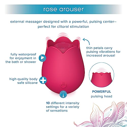 plusOne Rose Vibrator for Women - Clitoral Stimulator Made of Body-Safe Silicone, IPX-7 Waterproof, USB Rechargeable & 10 Pulsing Settings, Red