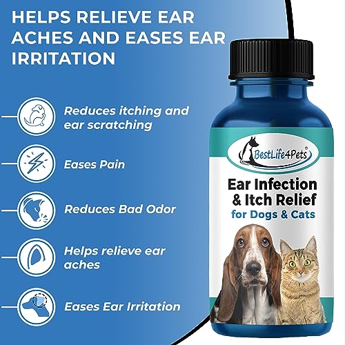 BestLife4Pets Ear Infection Relief for Dogs and Cats - Dog Ear Infection Treatment Supplement; Cat Supplements for Ear Itching, Swelling, Otitis, Pain & Inflammation - Easy to Use Pills