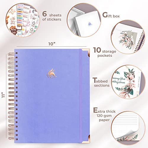 Clever Fox Wedding Planner – Wedding Book & Organizer for the Bride – Wedding Planning Binder with Pockets, Tips & Checklists – Wedding Notebook – Engagements Gift – 25.5x28cm (Lavender)