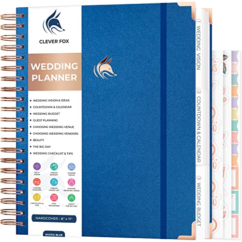 Clever Fox Wedding Planner – Wedding Book & Organizer for the Bride – Wedding Planning Binder with Pockets, Tips & Checklists – Wedding Notebook – Engagements Gift – 25.5x28cm (Mystic Blue)