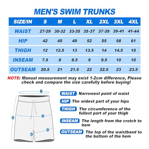 Mens Swim Trunks Quick Dry Board Shorts with Mesh Lining, Breathable Fit Hawaii Beach Shorts Swimwear Bathing Suits