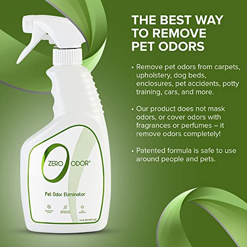 Zero Odor - Pet Eliminator Permanently Eliminate Air & Surface Odors – Patented Molecular Technology Best For Carpet, Furniture, Beds Smell Great Again (Over 400 Sprays Per Bottle)