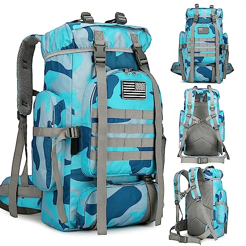 45L Hiking Backpack Waterproof Travel Backpack Lightweight Outdoor Daypack Camping Backpack for Men Women (Blue Camo)