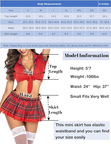 ADOME Lingerie for Women Sexy School Girl 0utfit Lingerie Set Lace Role Playing Lingerie with Tie Top and Mini Skirt