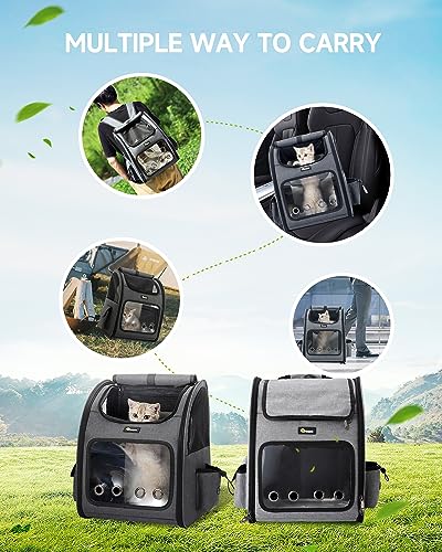 HOOPET Cat Backpack Carrier, Small and Medium Dogs and Cats Bags,Expandable Pet Carrier Backpack,Airline Approved,Suitable for Hiking/Travel/Camping, Etc, Foldable, Easy to Carry (Grey-02)