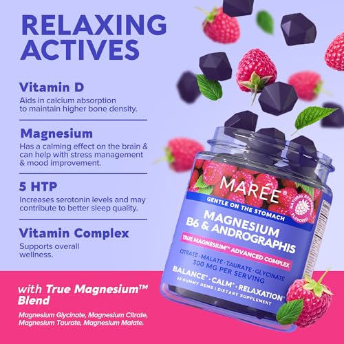 MAREE Magnesium Gummies for Calm & Relax - Vitamin D3, K2 & B6 Complex with Magnesium Glycinate, Citrate, Taurate & Malate for Immune System Support