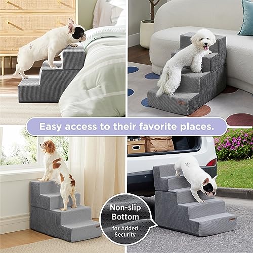 Lesure Dog Stairs for Small Dogs - Pet Stairs for High Beds and Couch, Folding Pet Steps with CertiPUR-US Certified Foam for Cat and Doggy, Non-Slip Bottom Dog Steps, Grey, 4 Steps