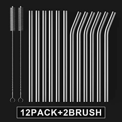 HeykirHome 12-Pack Reusable Glass Straw,Size 8.5''x10 MM,Including 6 Straight and 6 Bent with 2 Cleaning Brush- Perfect For Smoothies, Tea, Juice