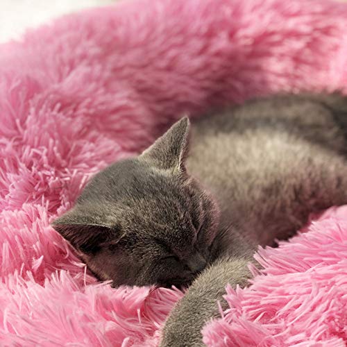 BODISEINT Modern Soft Plush Round Pet Bed for Cats or Small Dogs, Mini Medium Sized Dog Cat Bed Self Warming Autumn Winter Indoor Snooze Sleeping Cozy Kitty Teddy Kennel (24'' D x 8'' H, Hot Pink)