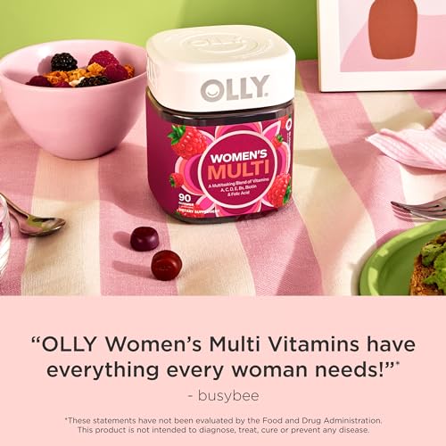 OLLY Women's Multivitamin Gummy, Vitamins A, D, C, E, Biotin, Folic Acid, Adult Chewable Vitamin, Berry Flavor with other natural flavor, 45 Day Supply - 90 Count (Packaging May Vary)