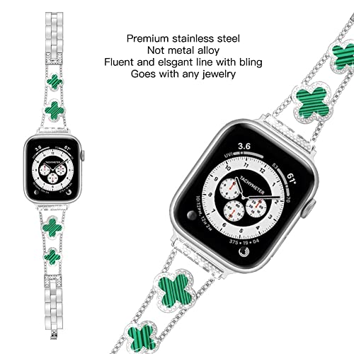 diamond metal band adds sparkle to your watch - Compatible with Apple Watch Series 8/7/6/5/4/3/2/1SE/Ultra - Clover is simple and stylish, fits women's sizes 38mm 40mm 41mm 42mm 44mm 45mm 49mm.(Gold/black, 42mm/44mm/45mm)