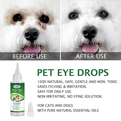 Dog Eye Drops 60ML for All Animal Eye Wash,Helps Relieve Pink Eye & Allergy Symptoms,Eases Itching & Irritation,with Pure Natural Essential Oils 100% Natural, Safe, Gentle and Non- Toxic