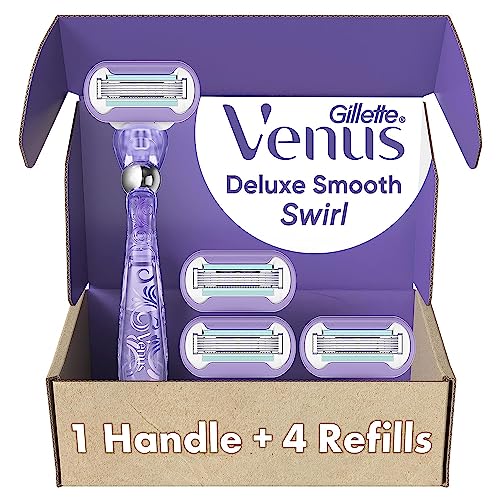 Gillette Venus Extra Smooth Swirl Razors for Women , 1 Razor , 4 Razor Blade Refills , Flexiball Handle a Close , Shave