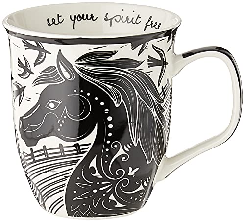 Karma Gifts 16 oz Black and White Boho Mug Horse - Cute Coffee and Tea Mug - Ceramic Coffee Mugs for Women and Men