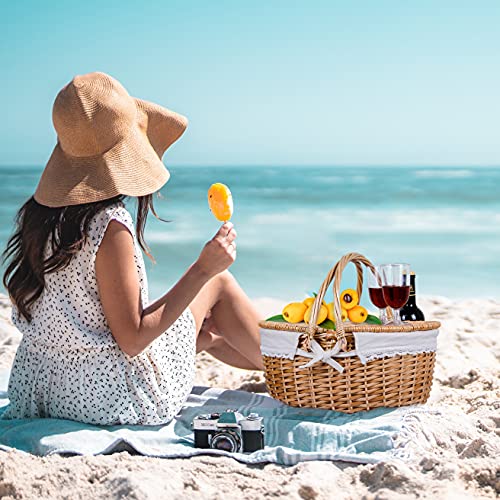 Wicker Picnic Basket with Lid and Handle Sturdy Woven Body with Washable Lining for Easter,Mother's Day,Outdoor Camping