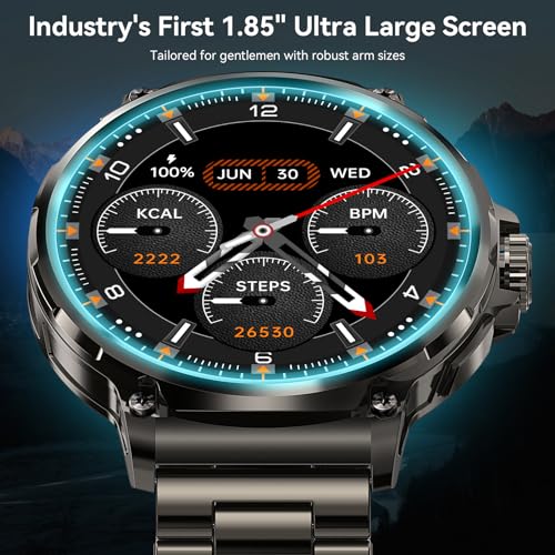 AMAZTIM Smart Watch for Men,1.85" HD Oversized Screen,100 Days Extra-Long Battery,Rugged Military Bluetooth Call(Answer/Dial Calls) Compatible iPhone & Android,AI Voice Assistant/Heart Rate Monitor