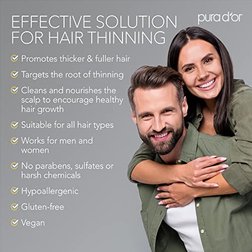 PURA D'OR Anti-Thinning Biotin Shampoo & Hair Regrowth Conditioner Original Gold Label Set (16Oz x2) Natural Earthy Scent, Clinically Tested Proven Results, DHT Blocker Thickening, For Women & Men