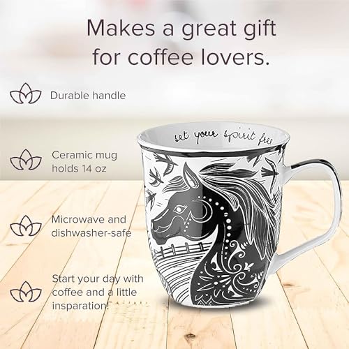 Karma Gifts 16 oz Black and White Boho Mug Horse - Cute Coffee and Tea Mug - Ceramic Coffee Mugs for Women and Men