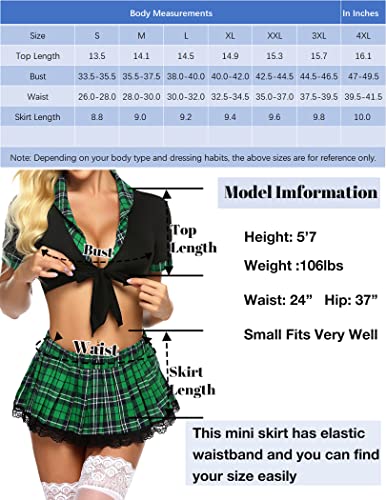 ADOME Lingerie for Women Sexy School Girl 0utfit Lingerie Set Lace Role Playing Lingerie with Tie Top and Mini Skirt