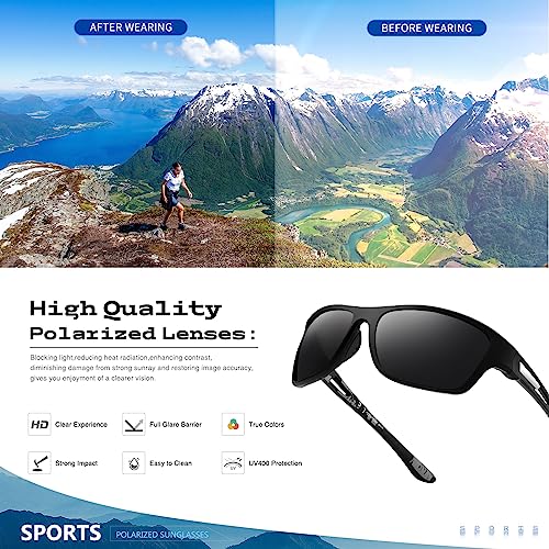 Polarized Sports Sunglasses for Men: UV400 Protection Glasses Womens Wrap Around Goggles for Driving Fishing