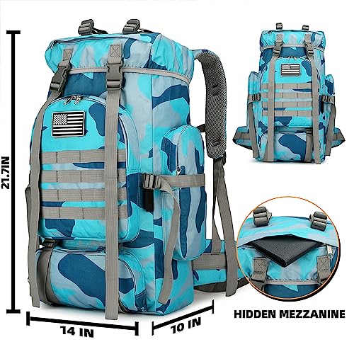 45L Hiking Backpack Waterproof Travel Backpack Lightweight Outdoor Daypack Camping Backpack for Men Women (Blue Camo)