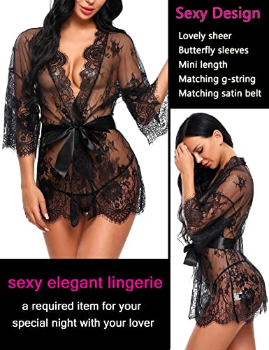 Avidlove Women's Lace Kimono Robe Babydoll Lingerie Mesh Nightgown S-5XL